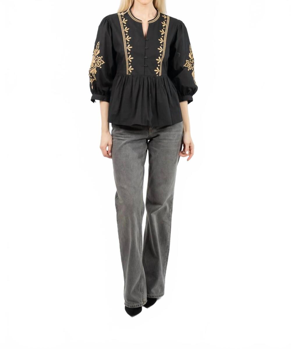 NEW MAHILA casual peplum top with embroidery in black